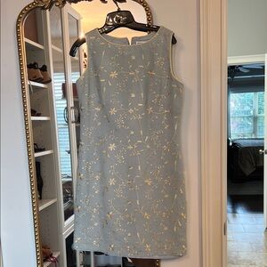 Jessica Howard Light Blue Dress with Gold Floral Jacquard